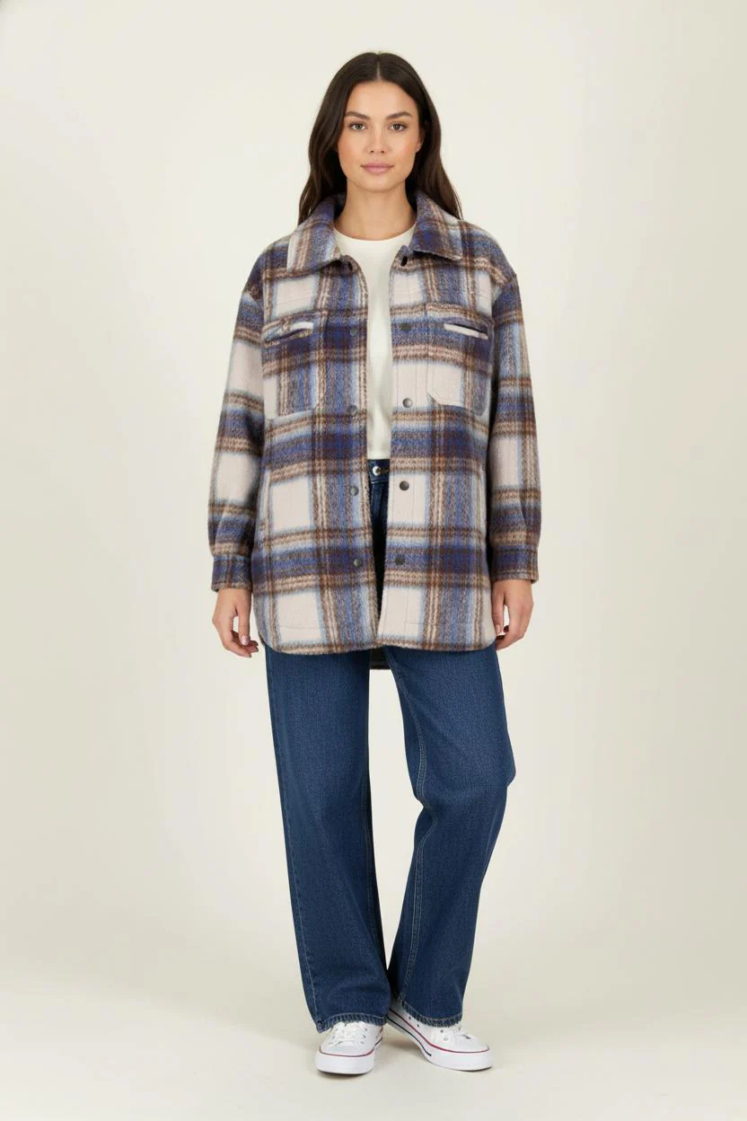 Veste À Carreaux Bleue et Marron - Taille S/36