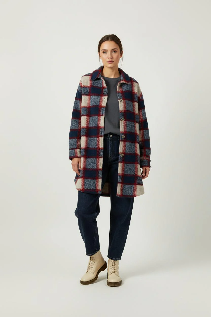 Veste à Carreaux Bleue Rouge et Beige - Taille XL/42