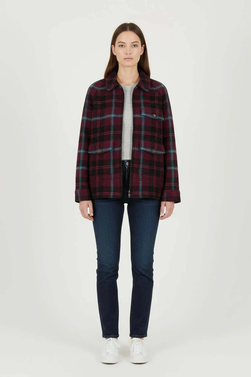 Veste à Carreaux Bordeaux et Noir - Taille XS/34