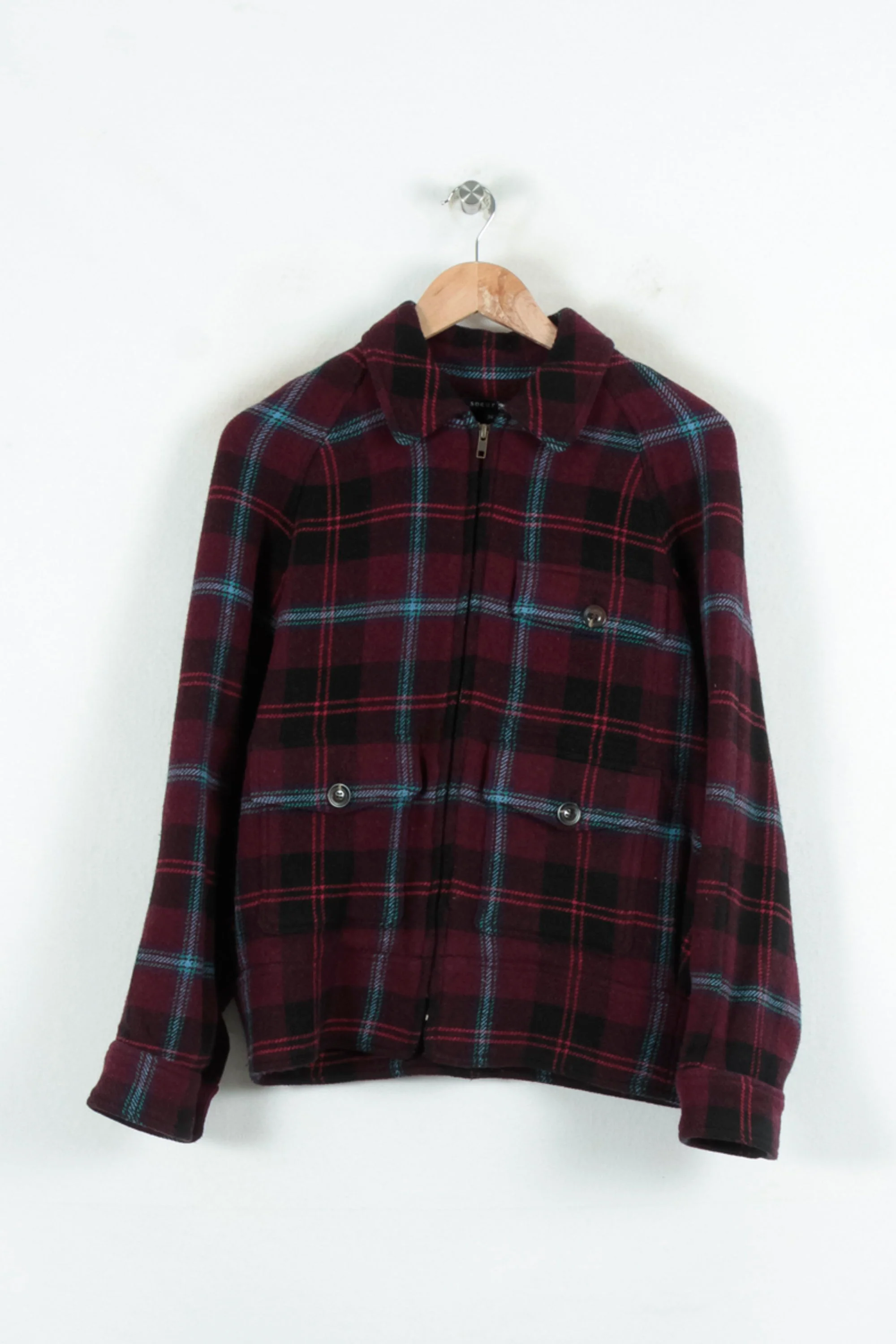 Veste à Carreaux Bordeaux et Noir - Taille XS/34 - Image 2