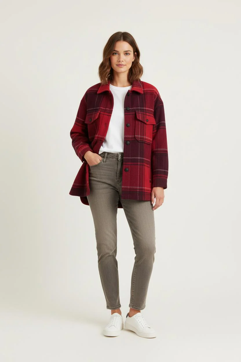 Veste à Carreaux Rouge et Bordeaux - Taille M/38