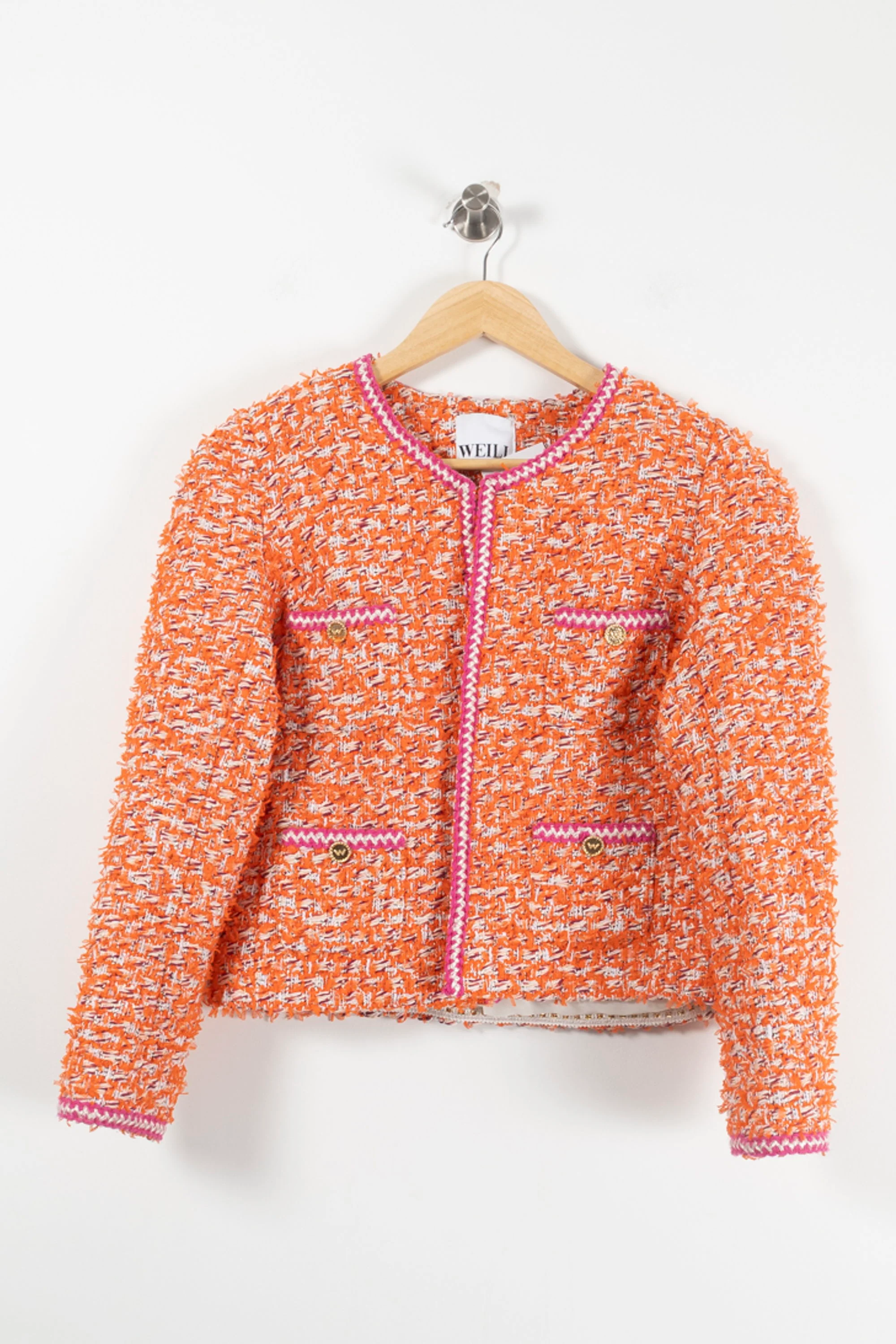Veste Courte en Tweed Orange et Rose - Taille S/36 - Image 2