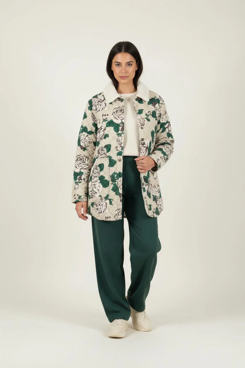 Veste Matelassée Beige et Vert - Taille L/40